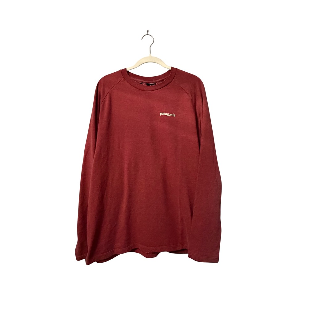 Patagonia Mens Long Sleeve Organic Cotton Fitz Roy Mountain Graphic T-Shirt Red